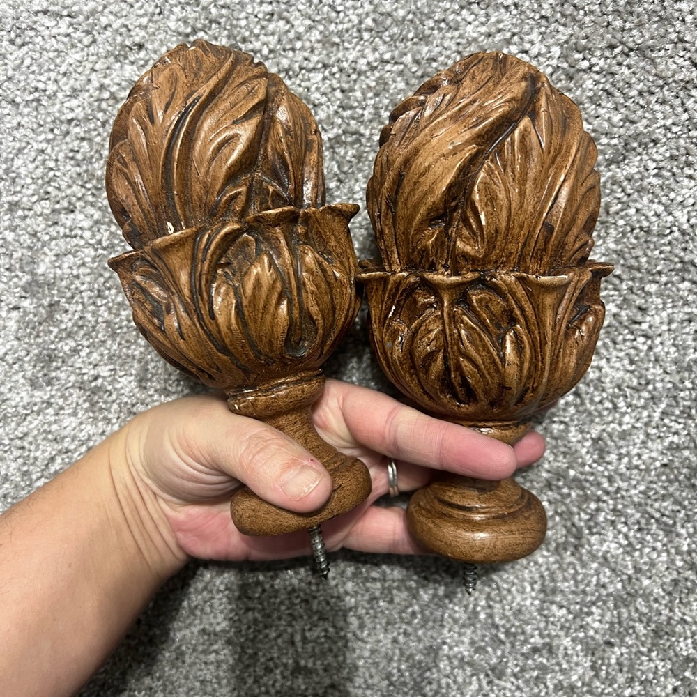 Set of 2 Wooden Acorn Curtain Rod Finials | Rustic Traditional Decor